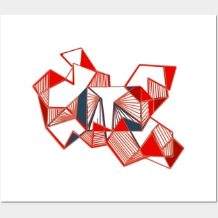 Red geo abstract paint lines Posters and Art